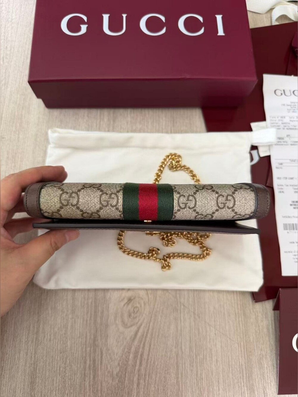 Gucci Beige GG Supreme Ophidia wallet on chain - Picture 5 of 16